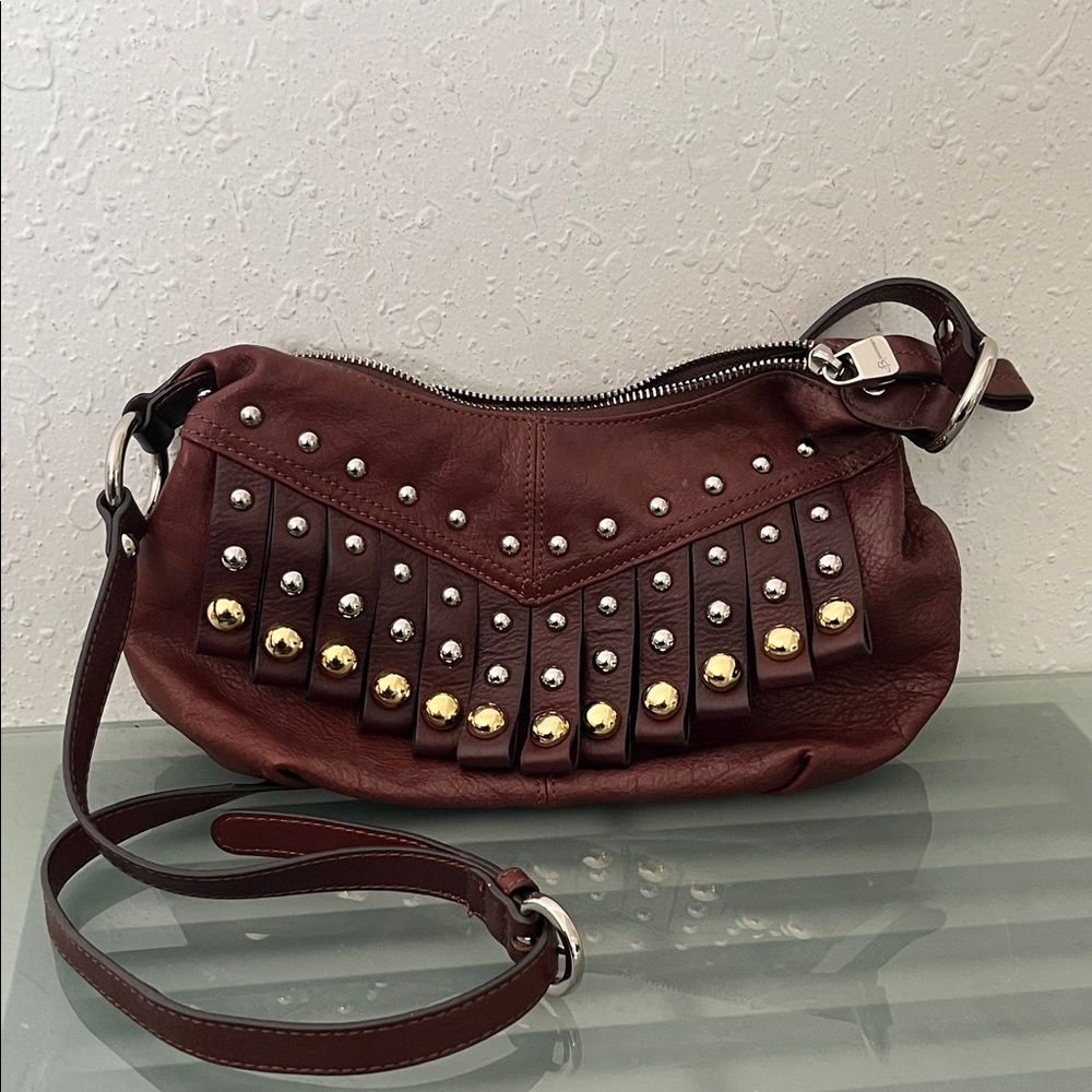 B. Maxowsky Glove Leather Studded Fringe Hobo Crossbody boho festival